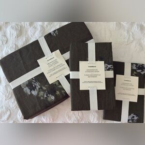 Crate & Barrel Mountain Floral Cotton Linen Duvet Cover & Shams NWT Retail $479